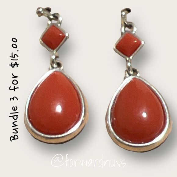 Bundle 3 for $15 Silver Tone & Burnt Orange  Circular Dangle Earrings - Picture 1 of 6